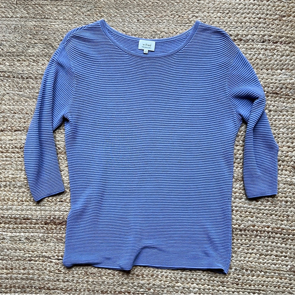 Aritzia Wilfred Knit Crew Neck 3/4 Sleeve Relaxed Linen Top in Lavender XS